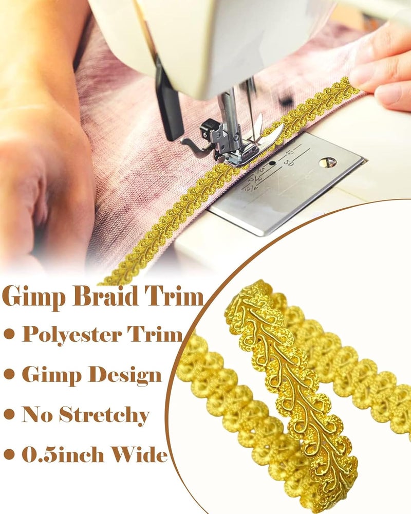 MSCFTFB 14 Yards Gimp Braid Trim,1/2 inch Gift Wrap Ribbon, Woven Fabric Lace Trim for Upholstery Costume Curtain,Lamp,Jewelry,Decorative Embellishment for Sewing Craft (Gold) - Image 2